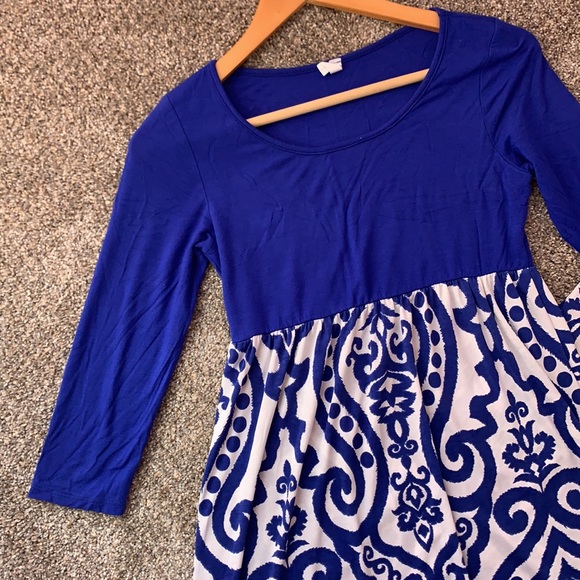 PinkBlush Royal Blue Damask Maternity Maxi Dress - Picture 5 of 6